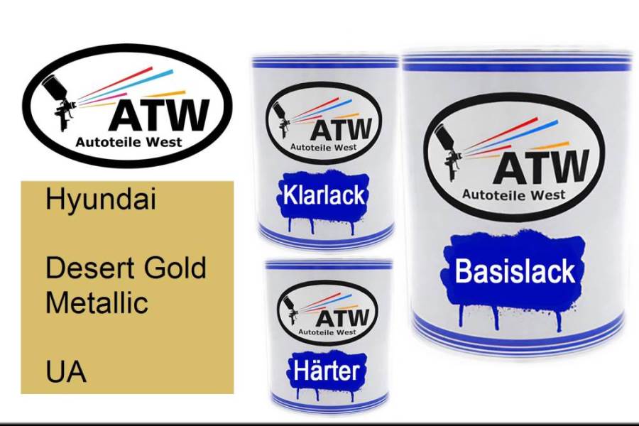 Hyundai, Desert Gold Metallic, UA: 1L Lackdose + 1L Klarlack + 500ml Härter - Set, von ATW Autoteile West.